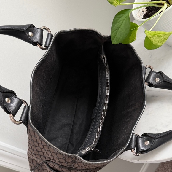 Celine Vintage CELINE Macadam Canvas Boogie Hand Bag Dark Brown Black Silver - Picture 9 of 13